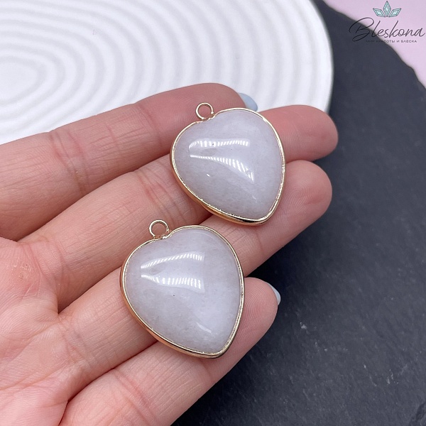 25*24 мм Цвет золото, Подвеска Сердце Белый Кварц