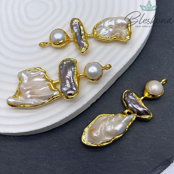 66*23 мм Цвет золото, Подвеска  Жемчуг фриформ