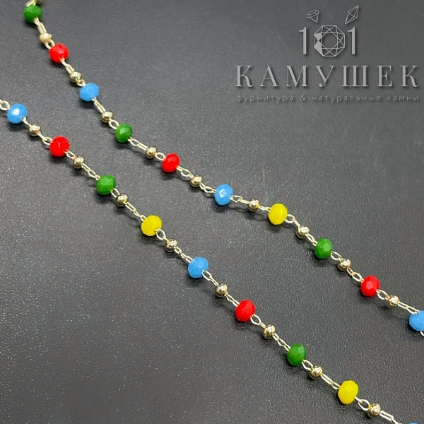 Цепь №162-1 цвет золото, бусины 3*2 мм