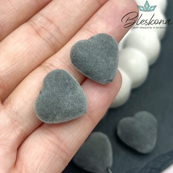 17мм Бархатная бусина Сердце, Цвет серый