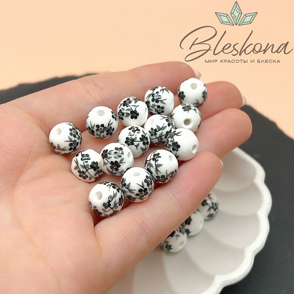 10 мм Керамика Бусина роспись гжель №7 (штучно)