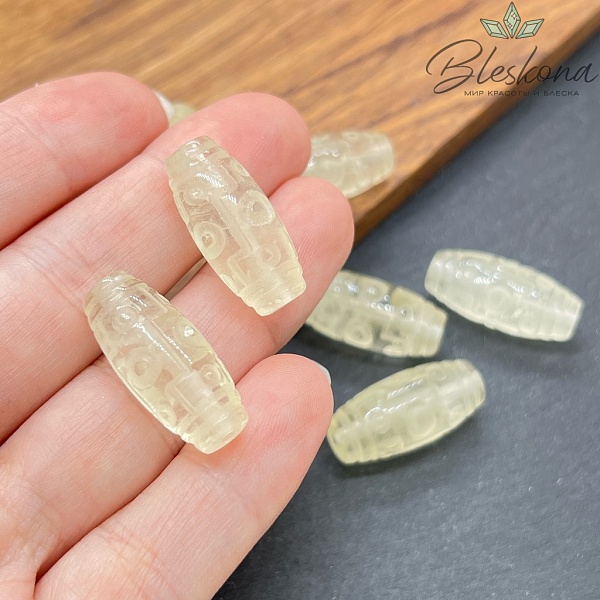 Резная Бусина Дзи 9 глаз Лимонный кварц 24*11 мм 