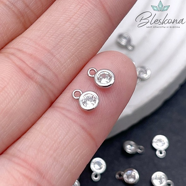 6*4,5 мм Цвет серебро, Подвеска Круг мини циркон 