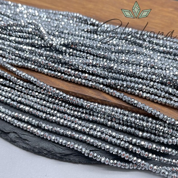 3*2 мм Темное серебро, Гематин имитация рондель алмазная огранка