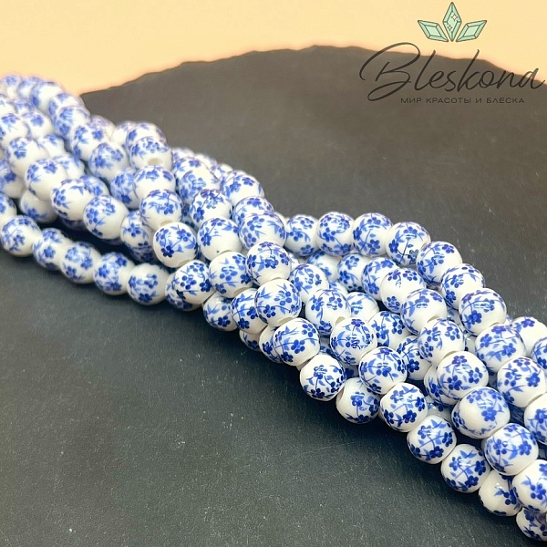 8 мм Керамика Бусина роспись гжель №2