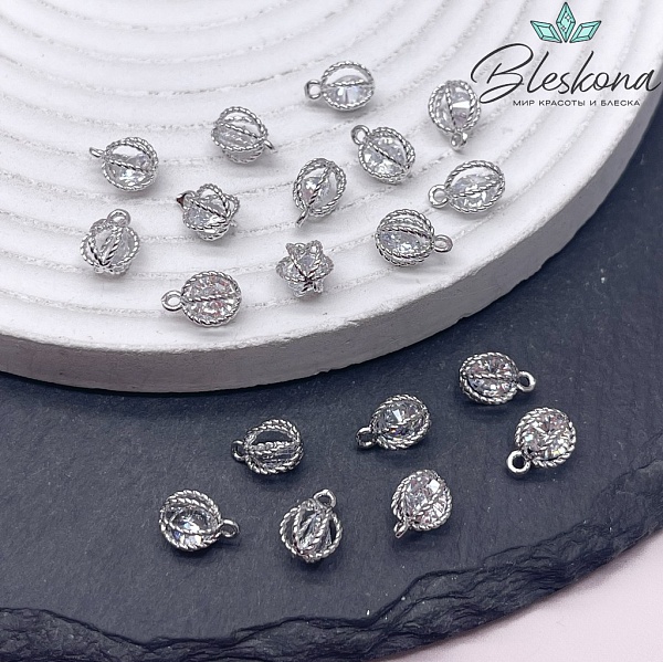 9*6,5 мм Цвет серебро, Подвеска шар с цирконом