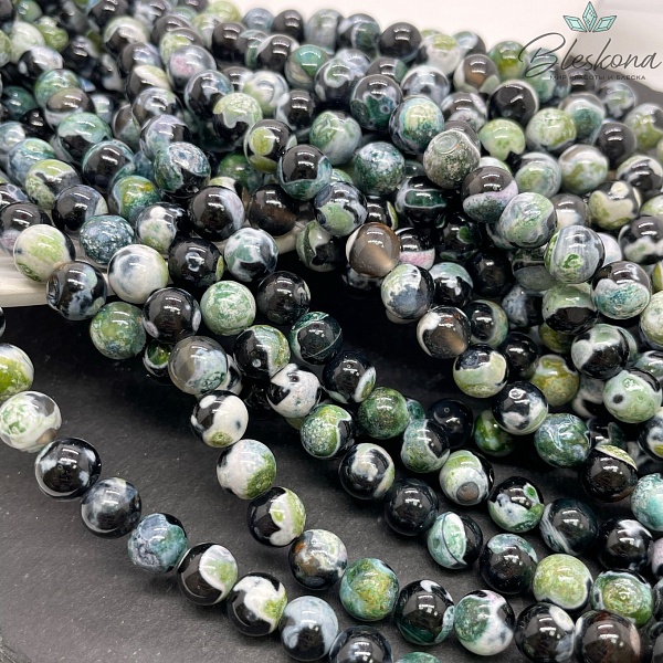 Агат черный зеленые разводы (имитация) 8 мм