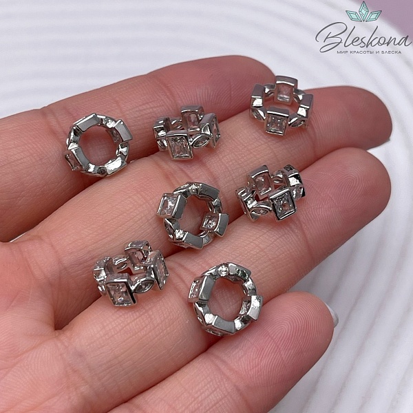 10*5 мм, цвет серебро, Бусина - разделитель цирконы 