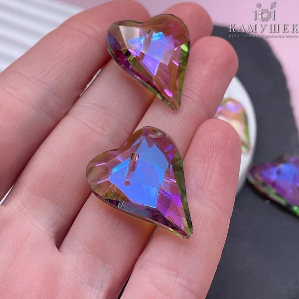 26,5*21,5 мм, Подвеска сердце стекло белое с переливом (Paradise Shine) уп. 2 шт