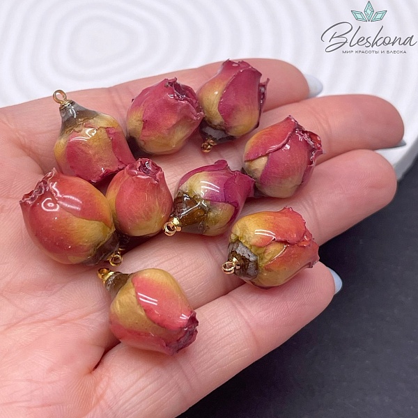 18-22 мм, Цвет золото, Подвеска роза в эпоксидной смоле №8