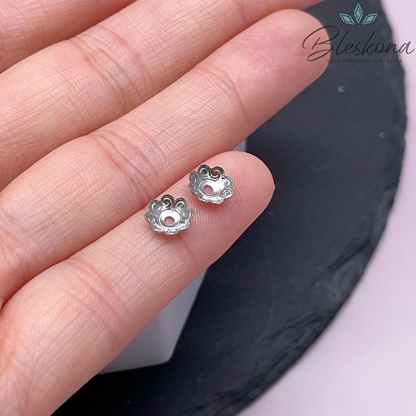 6,6 мм Цвет серебро, Шапочка цветочек узор