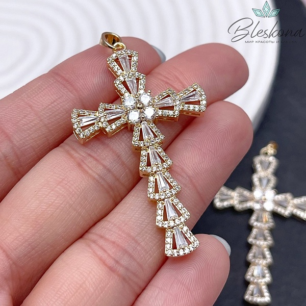 27*46мм Цвет золото Крест большой цирконы