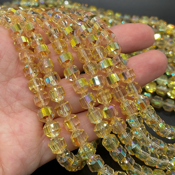 7 мм Стекло Lux, многогранник, цвет желтый с переливом