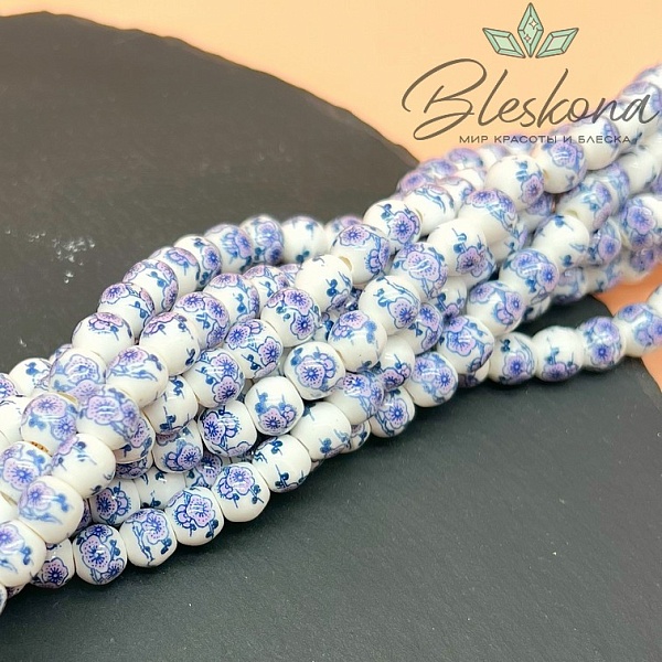 6 мм Керамика Бусина роспись гжель №27