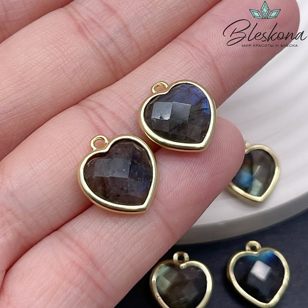 13*15мм,Цвет золото,Подвеска Сердце Лабрадор огранка