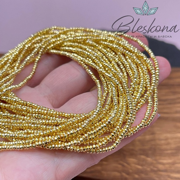 2*1 мм светлое золото, Гематин имитация рондель алмазная огранка