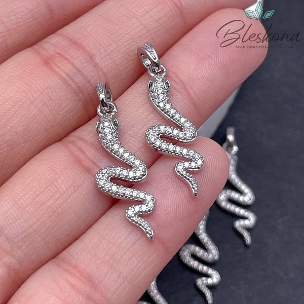 26,5*8,8 мм Цвет серебро, Подвеска Змея с цирконами