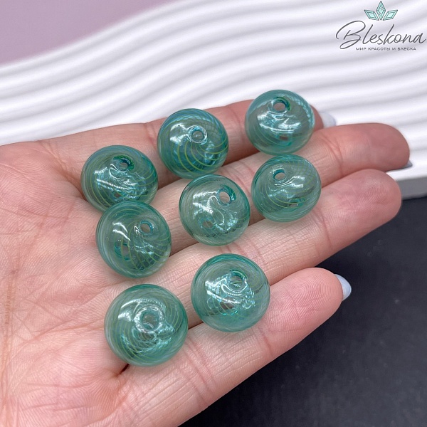 14-17 мм Бусина рондель стекло зеленое желтые полосы, отверстие посередине