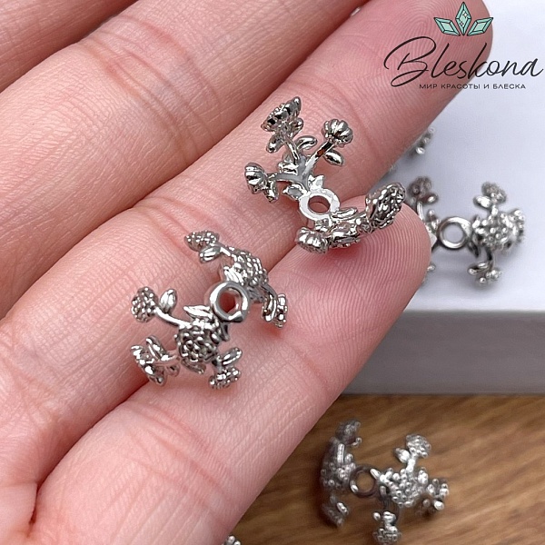 12*15 мм,цвет серебро, Шапочка цветы  