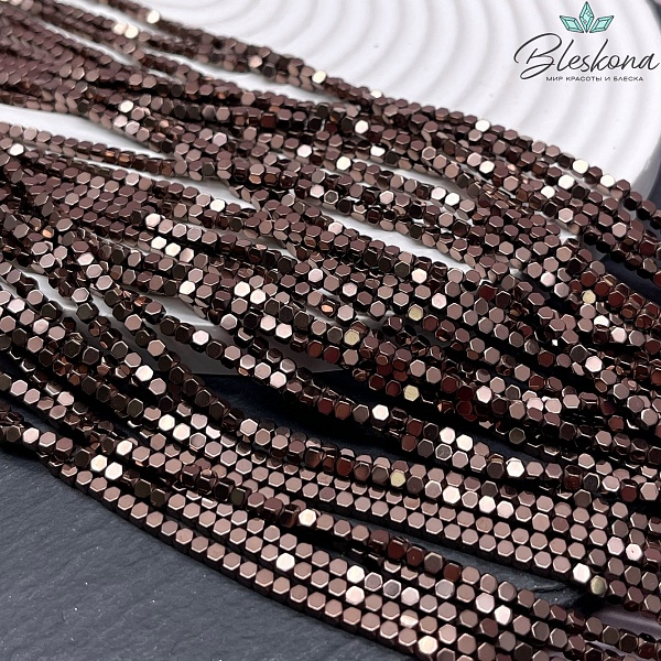 2 мм Гематин имитация, цвет коричневый (шоколадный) куб огранка