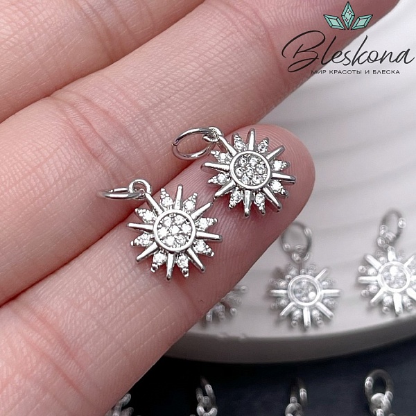 12*9,5 мм Цвет серебро, Подвеска солнце цирконы