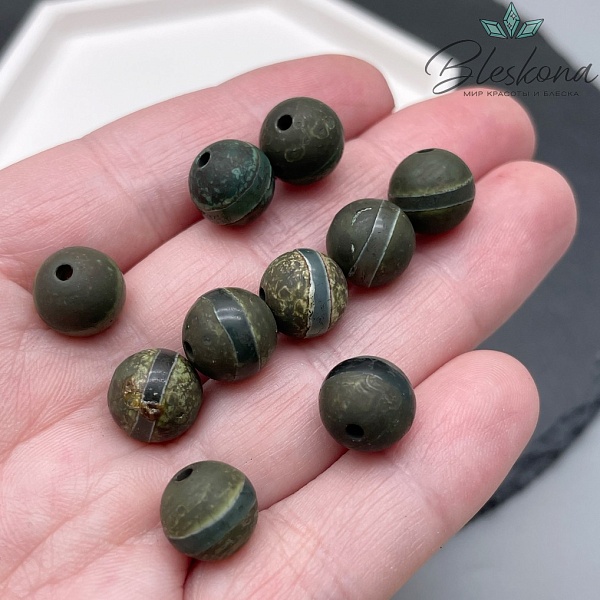 Бусина Дзи Медицина зеленый шар 10 мм уп.10 шт.