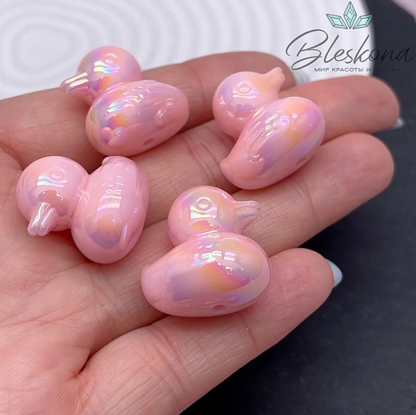 22*21 мм Бусина Уточка розовая с переливом