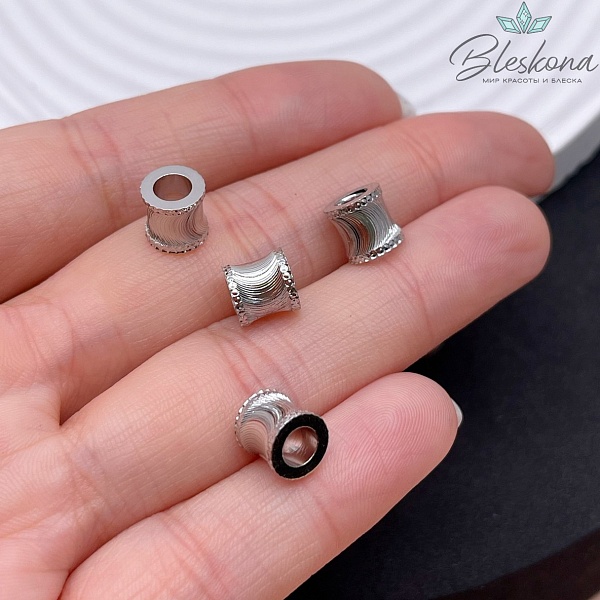 7*7,5 мм Цвет серебро, Бусина цилиндр резная 