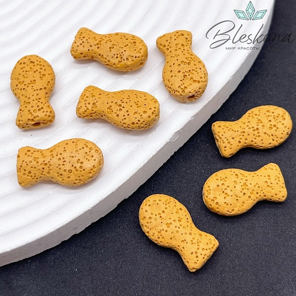 Бусина рыбка Лава Вулканическая горчичная 22*12 мм