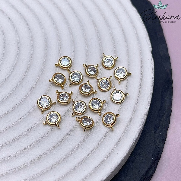 5,5*6,3 мм Цвет золото, Коннектор круг циркон 