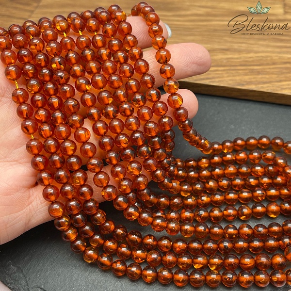 Янтарь шар темно- коричневый 6 мм