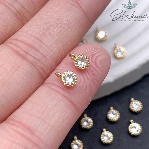 4 мм Цвет золото, Подвеска циркон в обрамлении конус