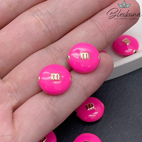 14*13 мм Цвет золото, Бусина M&M`s розовая эмаль