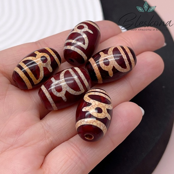 Бусина Дзи Кубера бордовый бочонок 22*14 мм