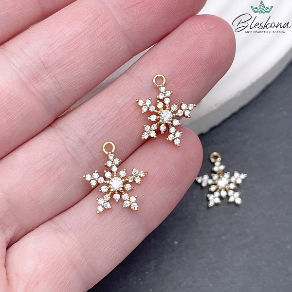 14*12,5 мм Цвет золото, Подвеска Снежинка цирконы