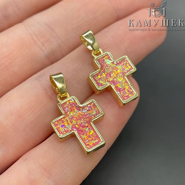 13,5*19мм, Цвет золото, Подвеска Крест розовый