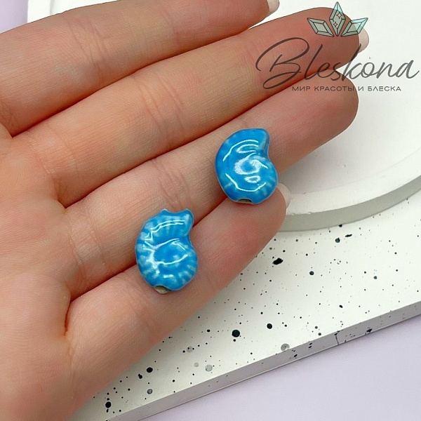 15*12 мм Бусина Аммонит, керамика цвет ярко-синий
