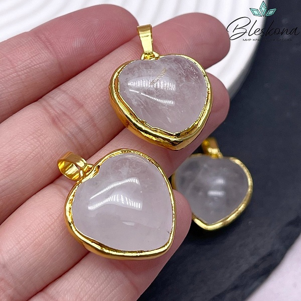 22,5*25 мм, Цвет золото, Подвеска Сердце Горный Хрусталь в обрамлении