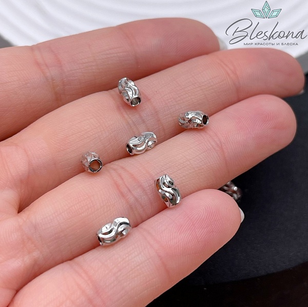 6*4 мм Цвет серебро, Бусина-разделитель рис резной