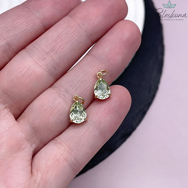 11*7 мм, Цвет золото, Подвеска капля зеленый циркон