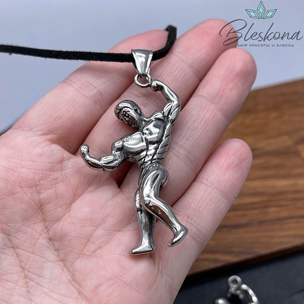 54*32 мм Цвет серебро, Подвеска Бодибилдер сталь