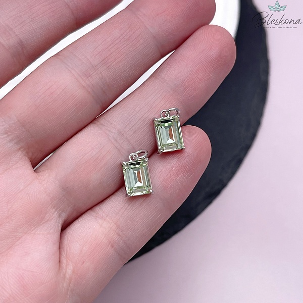 8*5 мм, Цвет серебро, Подвеска прямоугольник зеленый циркон