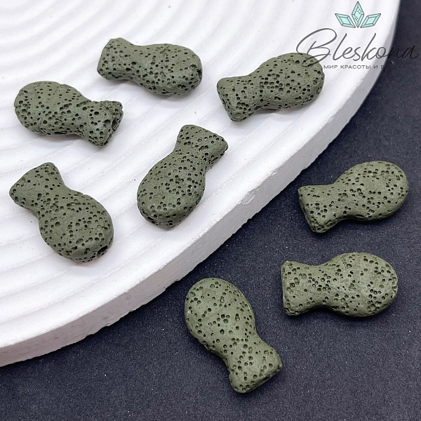 Бусина рыбка Лава Вулканическая темно- зеленая 22*12 мм
