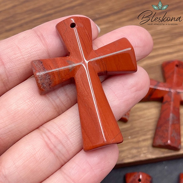 Подвеска крест Яшма огненная 47*36 мм