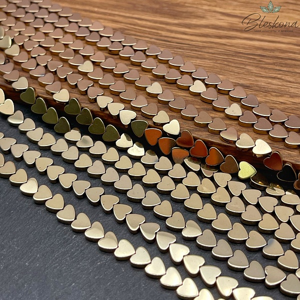 6 мм Гематин, цвет темное золото, сердце плоское имитация