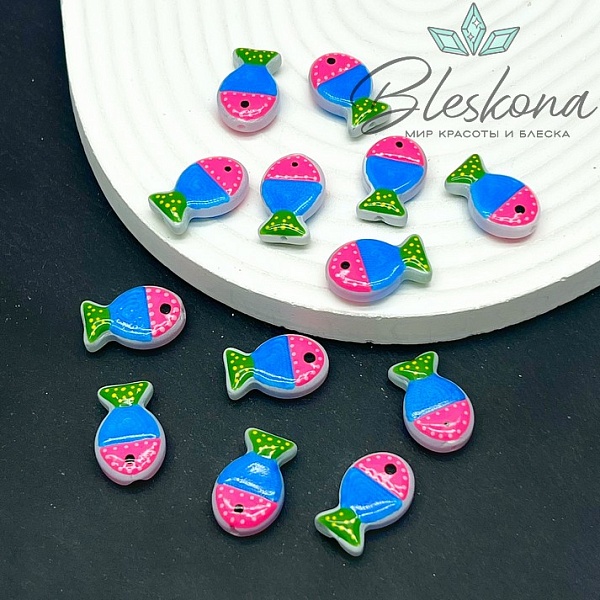 20*12 мм  Бусина рыбка синяя