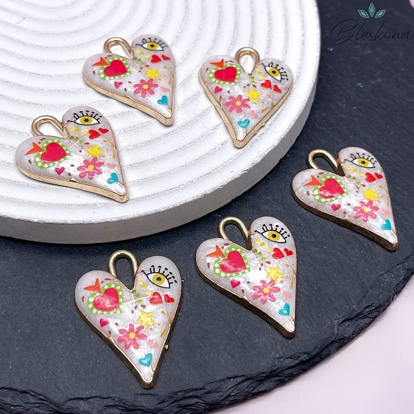 34,5*25,5 мм, Цвет золото, Подвеска Сердце с рисунками 