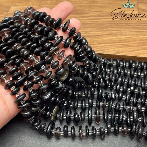 Обсидиан микс сколы шлифованные (2-4)*(7-14) мм