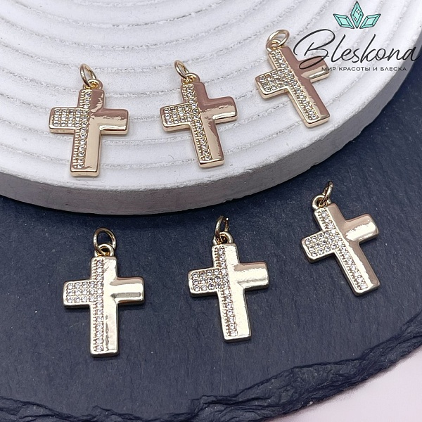 21*14,5 мм Цвет золото, Подвеска Крест цирконы