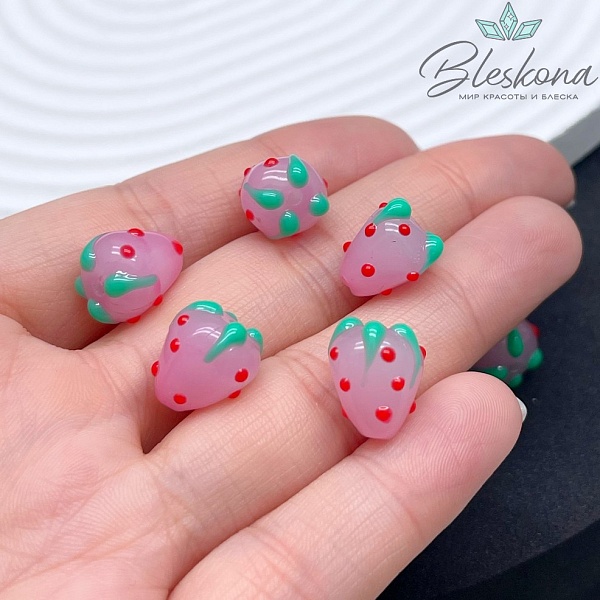 12*10 мм Бусина клубничка розовая 